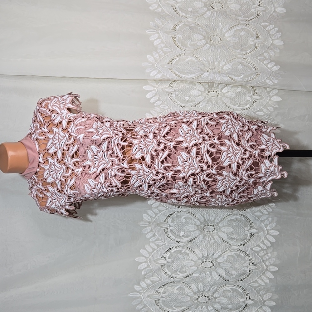 Swank Blue Rose & White Lace Dress sz Large